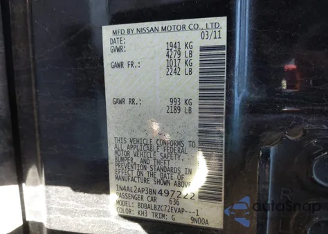 2011 Nissan Altima 2.5 S from USA, damaged, VIN 1N4AL2AP3BN497222